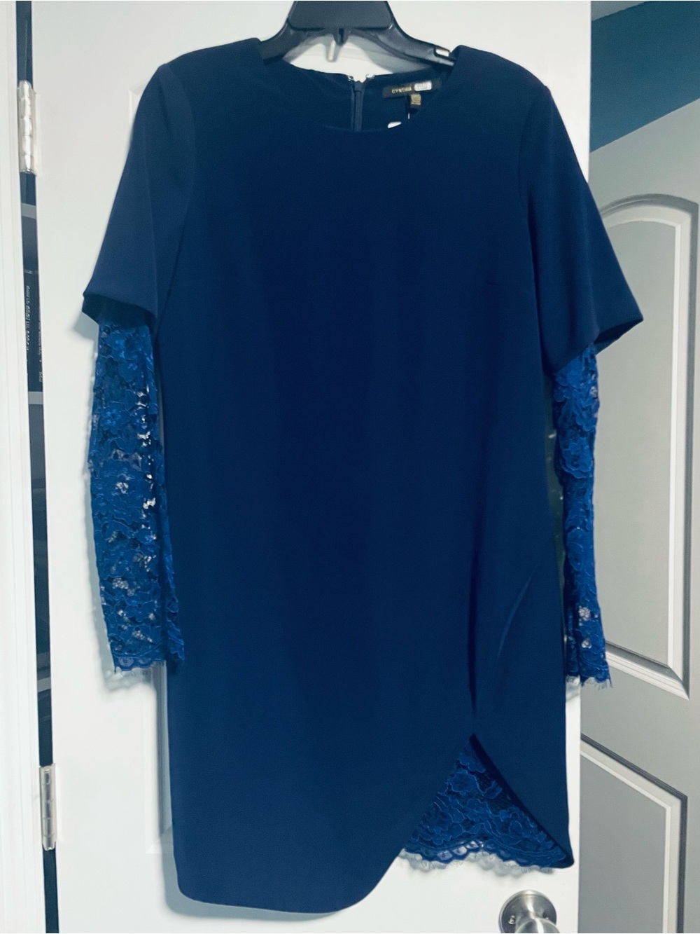 Navy blue party dress with lace
